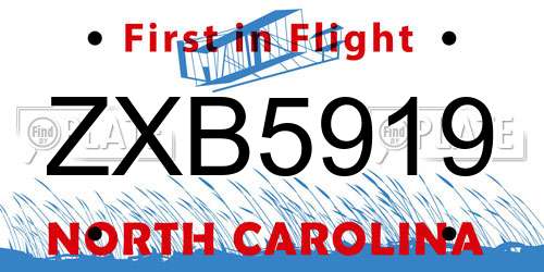 ZXB5919 North Carolina License Plate