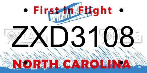ZXD3108 North Carolina License Plate