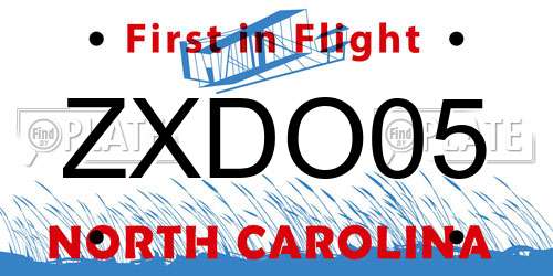 ZXDO05 North Carolina License Plate