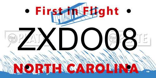 ZXDO08 North Carolina License Plate