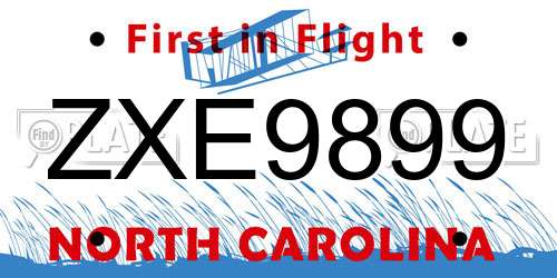 ZXE9899 North Carolina License Plate