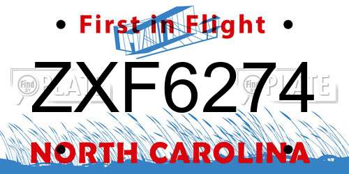 ZXF6274 North Carolina License Plate
