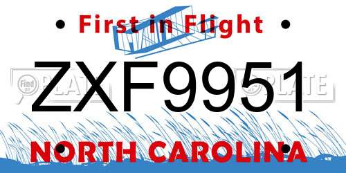 ZXF9951 North Carolina License Plate