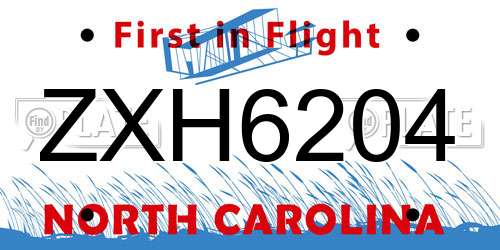 ZXH6204 North Carolina License Plate