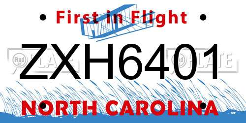 ZXH6401 North Carolina License Plate