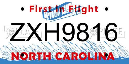 ZXH9816 North Carolina License Plate