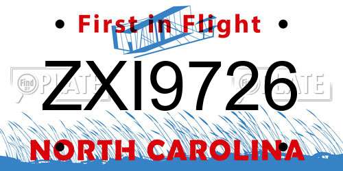ZXI9726 North Carolina License Plate