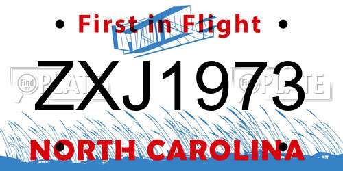 ZXJ1973 North Carolina License Plate