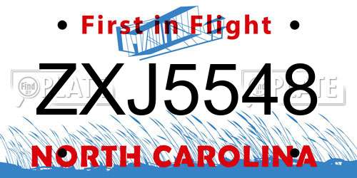 ZXJ5548 North Carolina License Plate