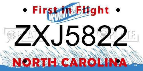 ZXJ5822 North Carolina License Plate