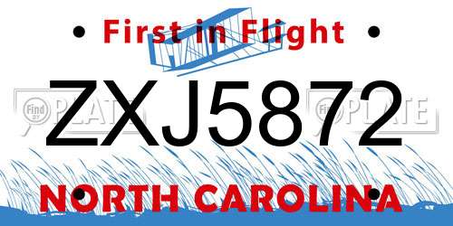 ZXJ5872 North Carolina License Plate