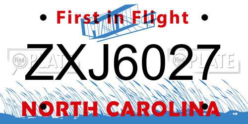 ZXJ6027 North Carolina License Plate