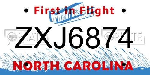 ZXJ6874 North Carolina License Plate