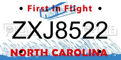 ZXJ8522 North Carolina License Plate