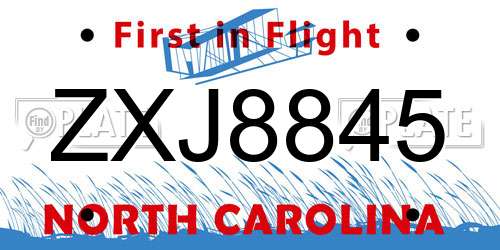 ZXJ8845 North Carolina License Plate