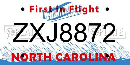ZXJ8872 North Carolina License Plate