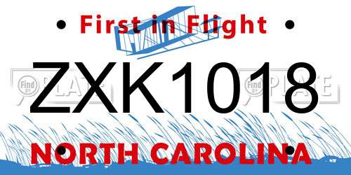 ZXK1018 North Carolina License Plate