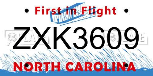 ZXK3609 North Carolina License Plate