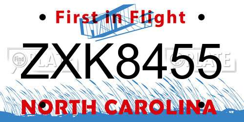 ZXK8455 North Carolina License Plate
