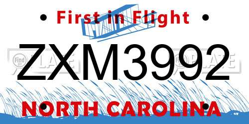 ZXM3992 North Carolina License Plate
