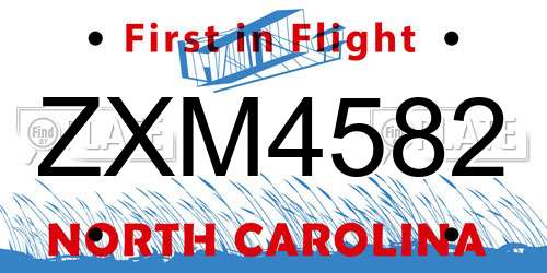 ZXM4582 North Carolina License Plate