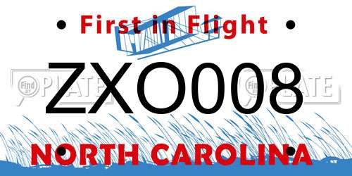 ZXO008 North Carolina License Plate