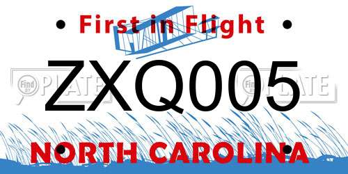 ZXQ005 North Carolina License Plate