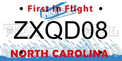 ZXQD08 North Carolina License Plate