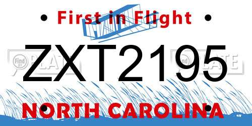 ZXT2195 North Carolina License Plate