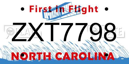 ZXT7798 North Carolina License Plate