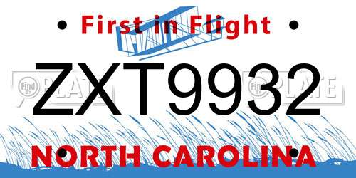 ZXT9932 North Carolina License Plate