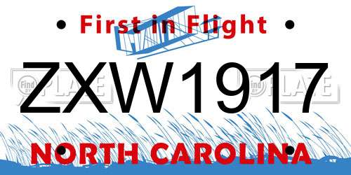 ZXW1917 North Carolina License Plate