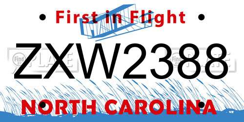 ZXW2388 North Carolina License Plate
