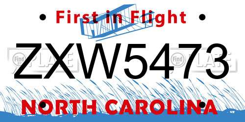 ZXW5473 North Carolina License Plate
