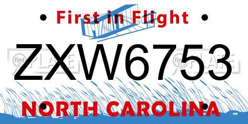 ZXW6753 North Carolina License Plate