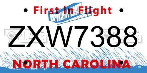 ZXW7388 North Carolina License Plate