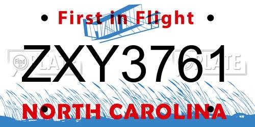 ZXY3761 North Carolina License Plate