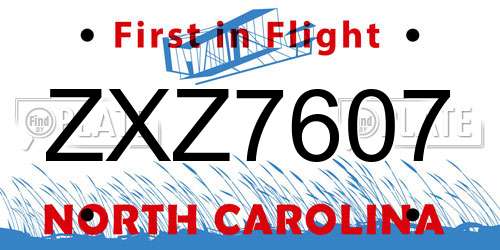 ZXZ7607 North Carolina License Plate