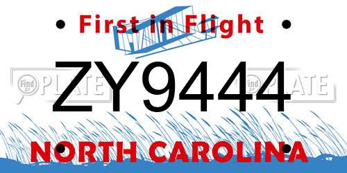 ZY9444 North Carolina License Plate