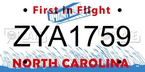 ZYA1759 North Carolina License Plate
