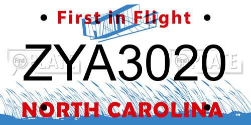 ZYA3020 North Carolina License Plate