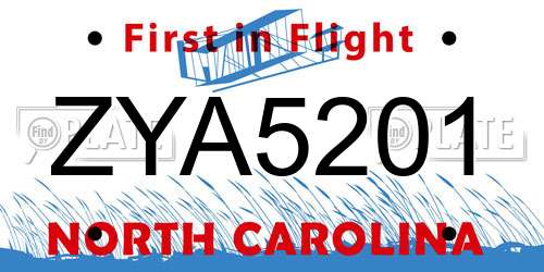 ZYA5201 North Carolina License Plate