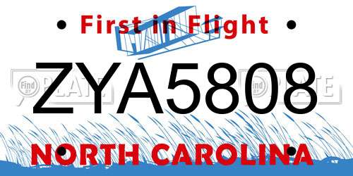 ZYA5808 North Carolina License Plate