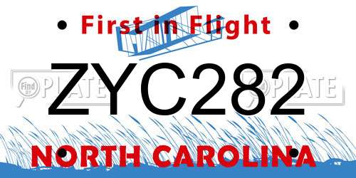 ZYC282 North Carolina License Plate