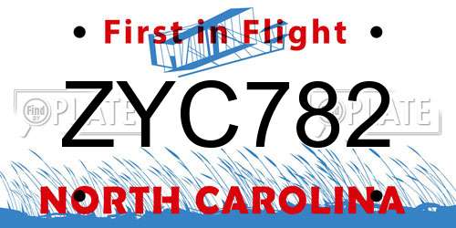 ZYC782 North Carolina License Plate