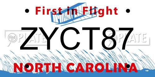 ZYCT87 North Carolina License Plate