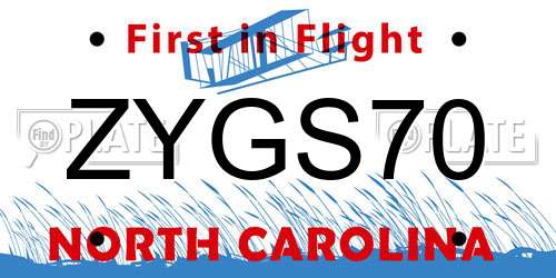 ZYGS70 North Carolina License Plate