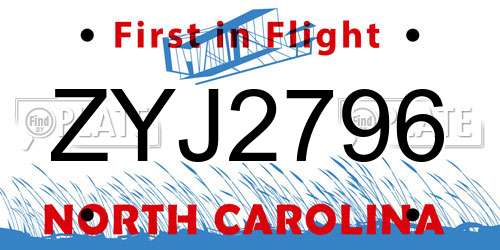 ZYJ2796 North Carolina License Plate