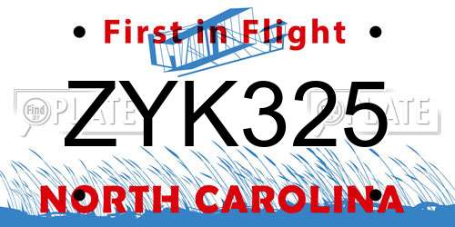 ZYK325 North Carolina License Plate