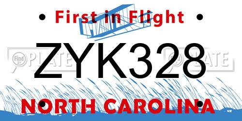 ZYK328 North Carolina License Plate